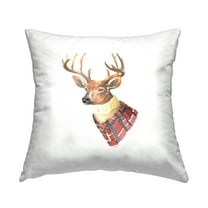 Stupell Industries Casual Deer Wearing Winter Red Plaid Coat Design by Lanie Loreth Throw Pillow