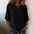 thumbnail image 2 of Women's Summer T Shirts Cotton Linen Blouse Casual Crew Neck Pullover Loose Lightweight Tops by Yigetop Black L, 2 of 8