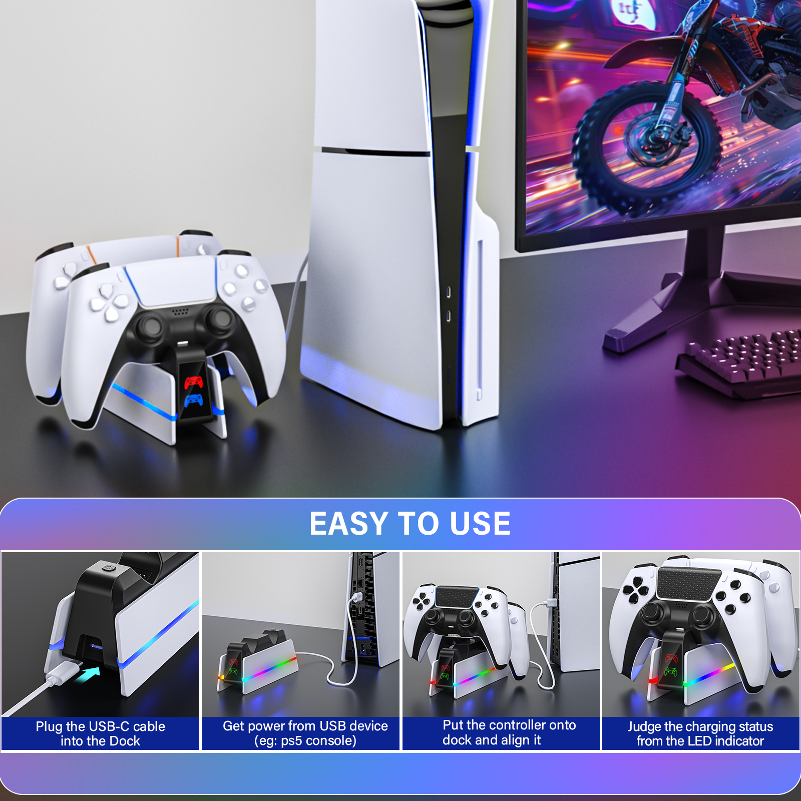 ZRZLMVP PS5 Dualsense Controller Charging Station (White) photo 4