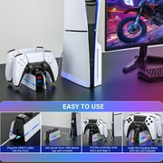 PS5 Controller Charging Station,PlayStation Charging Dock for PlayStation 5 Dualsense Edge with LED & RGB Mode,Overcharge Protection Fast Controller Charging Station Stand Skin, PS5 Accessories-White