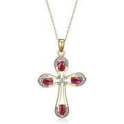 FOREVER FACETS Gold over Sterling Silver Genuine Ruby July Birthstone and Diamond Cross Pendant w/ 18" Cable Chain