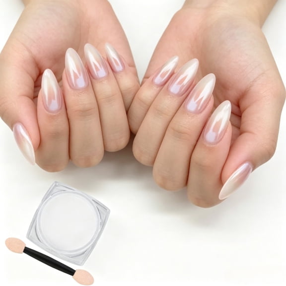 White Chrome Nail Powder Pearl Clear Iridescent Aurora for Nail Decoration 2 Pcs