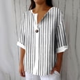 thumbnail image 2 of VEKDONE Womens 3/4 Sleeve Tops Striped Color Block Tunic Tops Summer Button Down V-Neck Blouse Casual Lightweight Comfy Shirts Fashion Clothes White XXL, 2 of 5
