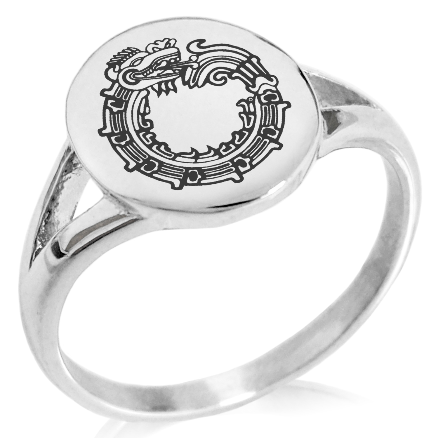 Stainless Steel Aztec Ouroboros Serpent Rune Minimalist Oval Top ...