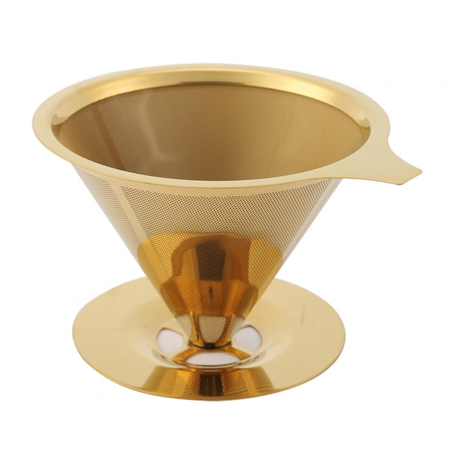 BYARSS Pour Over Cone,Coffee Dripper with Cup Stand and Handle, Stainless Steel Titaniums Gold Pour Over Honey Combs Mesh Cone Coffee Dripper Reusable Filter