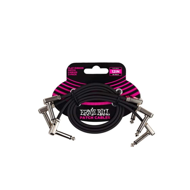 Patch Cable P06222 - Cinta plana Ernie Ball (30 cm, 3 unidades), color negro