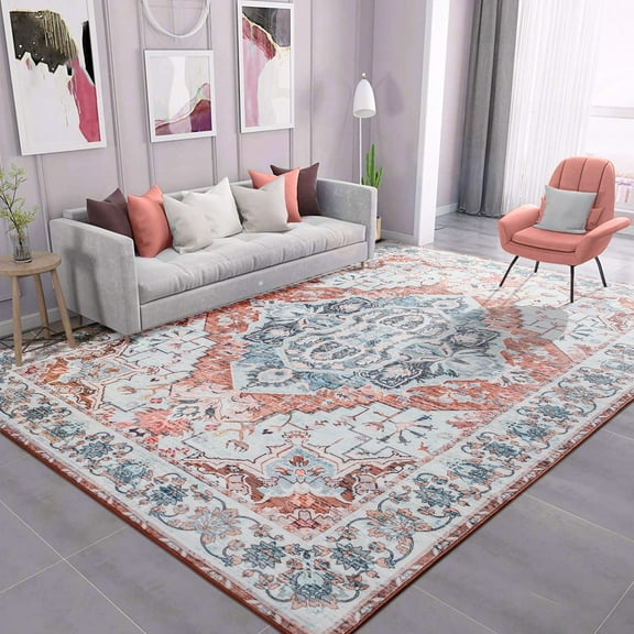 Wondo Washable Rugs Vintage Area Rug Rug for Living Room, Bedroom, Kids Room, 5' x 8', Light Orange