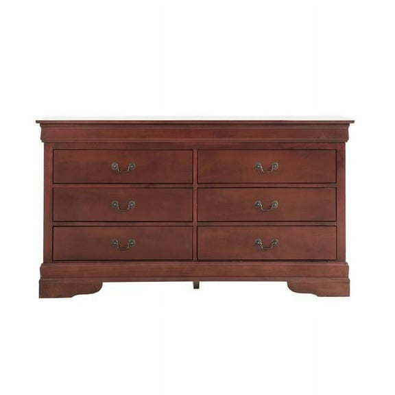 33 x 18 x 60 in. Louis Phillipe 6-Drawer Double Dresser, Cherry