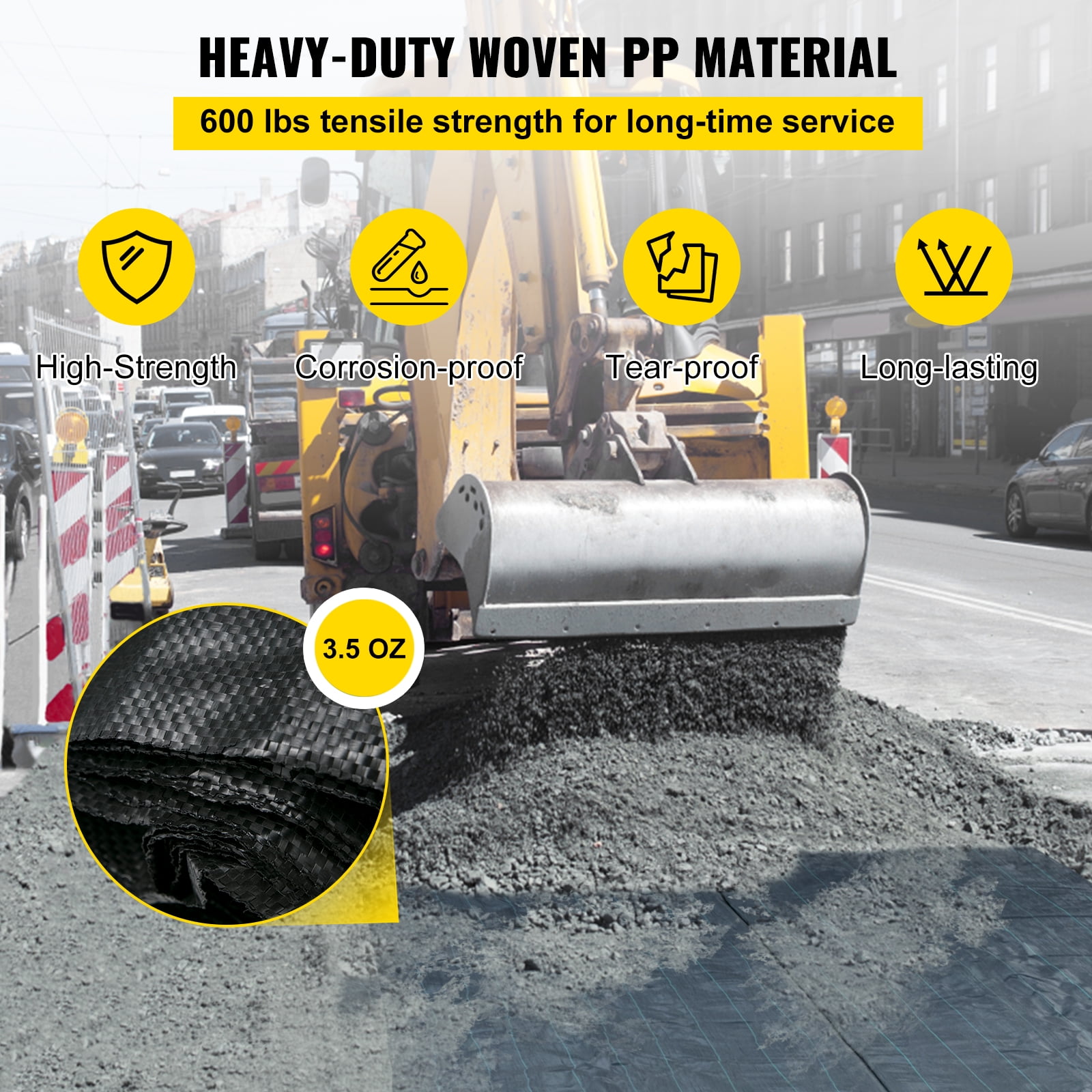 SKYSHALO Geotextile Fabric 12.5 x 50 ft 3.5oz Woven PP Driveway Drain Cloth Heavy Duty Underlayment for Soil Stabilization, w/ 600lbs Tensile Strength,Landscaping, Weed Barrier, Black