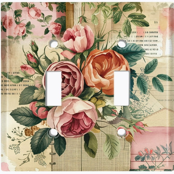 Metal Light Switch Wall Plate Outlet Cover (Printed Image of Vintage Floral Bouquet - Double Toggle)