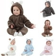 thumbnail image 1 of Baby Girls Boys Infant Fuzzy Hooded Romper Jumpsuit Bodysuit Winter Outfits Clothes, 1 of 10