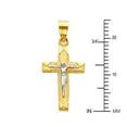 thumbnail image 3 of Wellingsale 14K Two 2 Tone White and Yellow Gold Polished Diamond Cut Religious Catholic Latin Crucifix Charm Pendant, 3 of 5