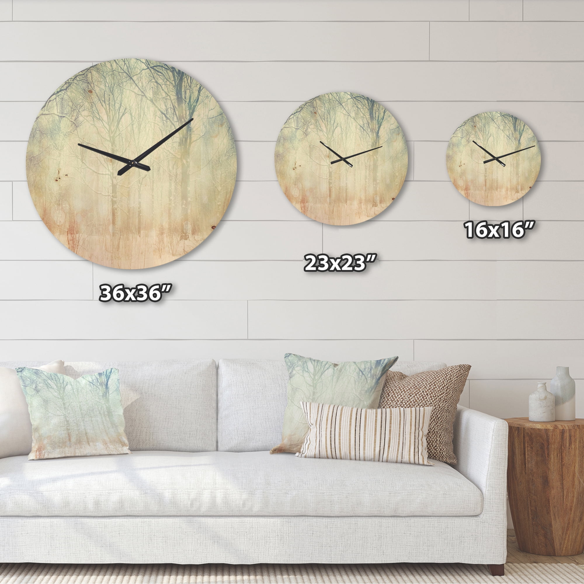 Designart 'Foggy Forest with Winter ' Farmhouse Wood Wall Clock