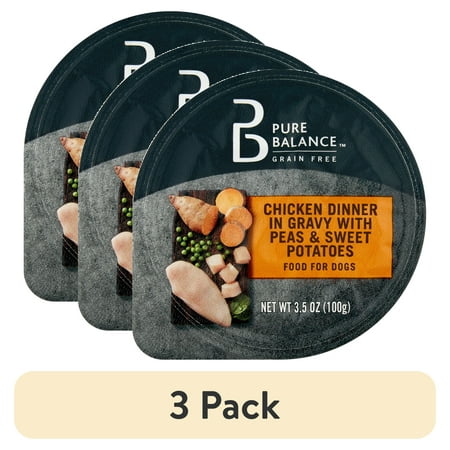 (3 pack) Pure Balance Chicken and Gravy Wet Dog Food, Grain-Free, 3.5 oz Cup