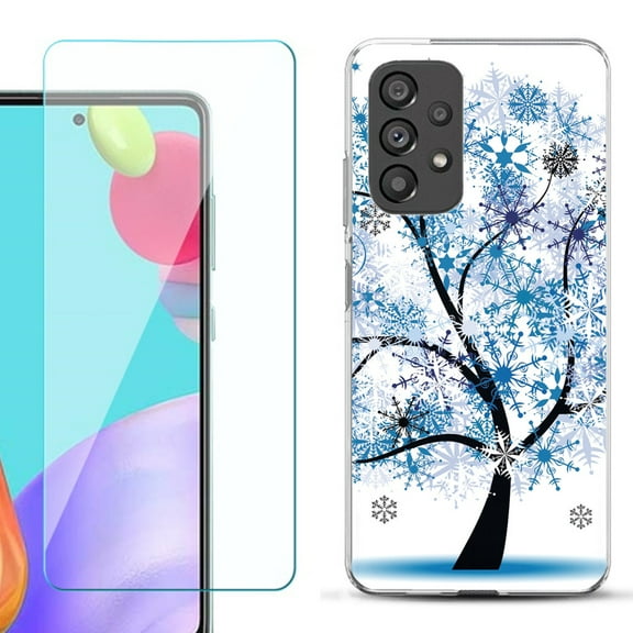 Slim-Fit Fashion Phone Case for Samsung Galaxy A53 5G, with Tempered Glass Screen Protector, by OneToughShield ® - Snowflakes Tree