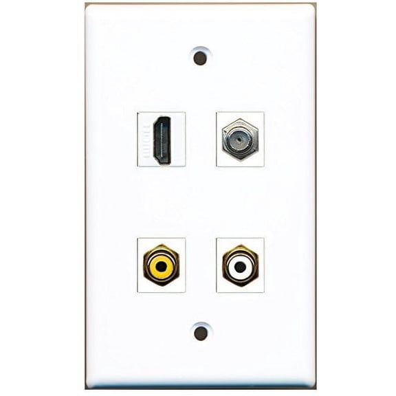 RiteAV - 1 Port HDMI 1 Port RCA White 1 Port RCA Yellow 1 Port Coax Cable TV- F-Type Wall Plate