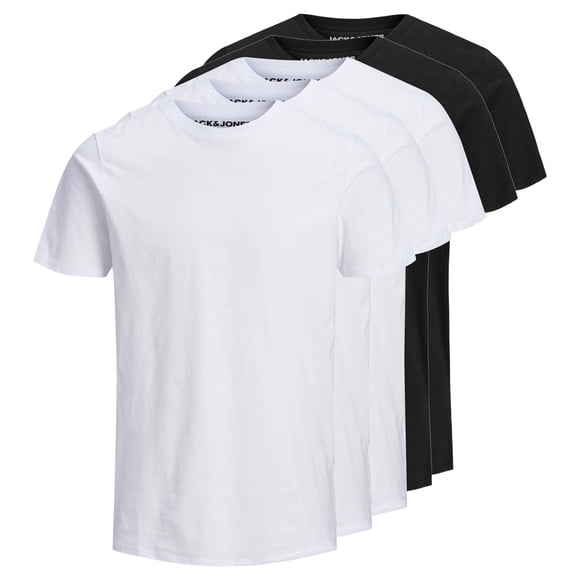 Jack & Jones Camiseta de Hombre, paquete de 5 - JJEORGANIC BASIC TEE O-NECK, manga corta, algodón orgánico Negro/Blanco L (Large)