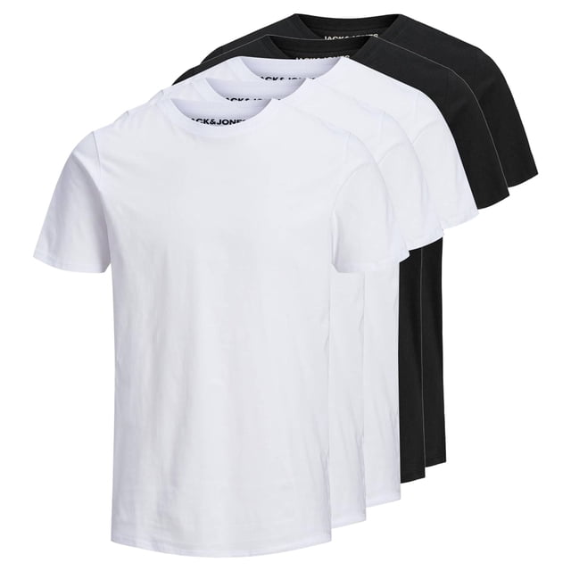 Jack & Jones Camiseta de Hombre, paquete de 5 - JJEORGANIC BASIC TEE O-NECK, manga corta, algodón orgánico Negro/Blanco L (Large)