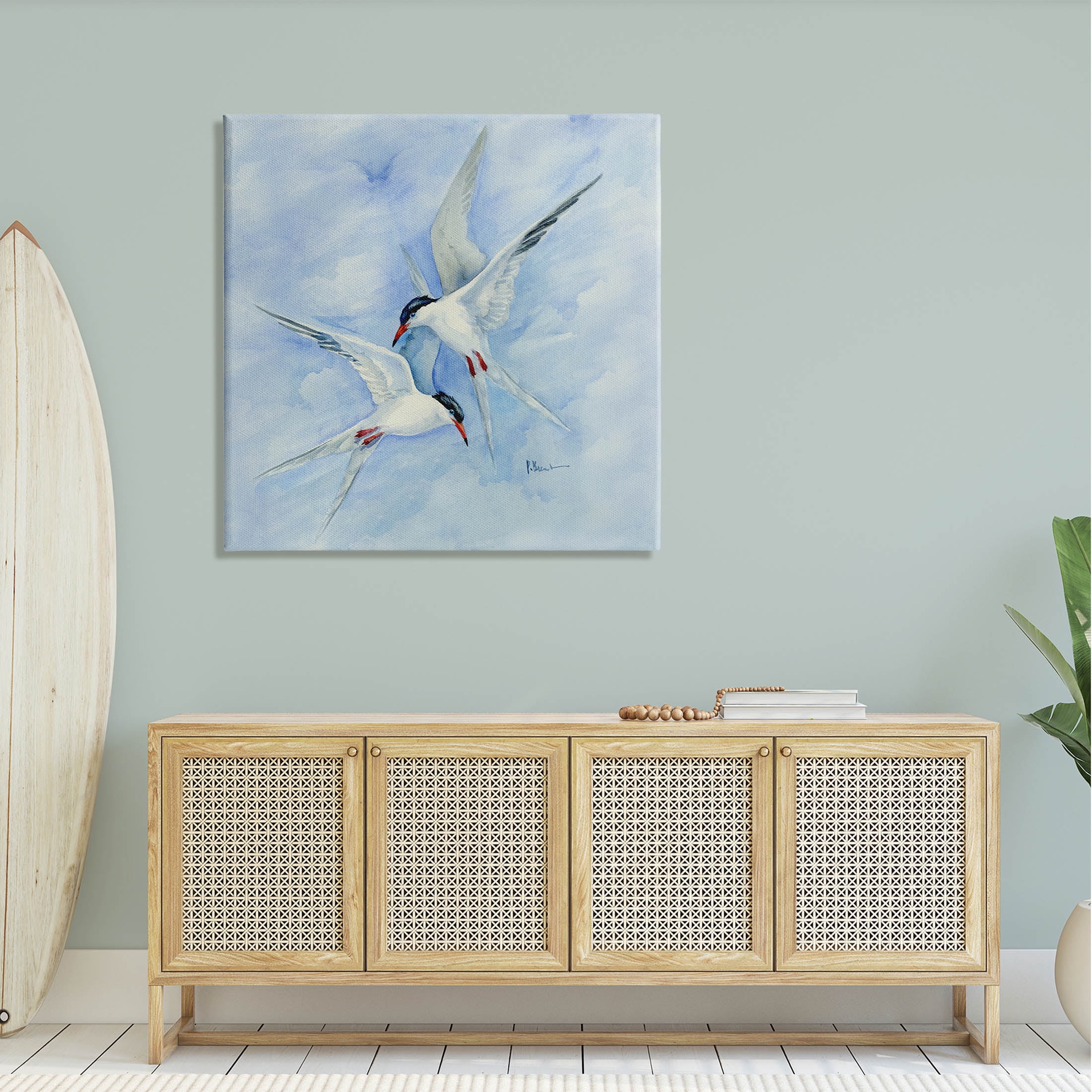 Two Birds Flying Sky Wildlife Animals & Insects Painting Gallery Wrapped Canvas Print Wall Art