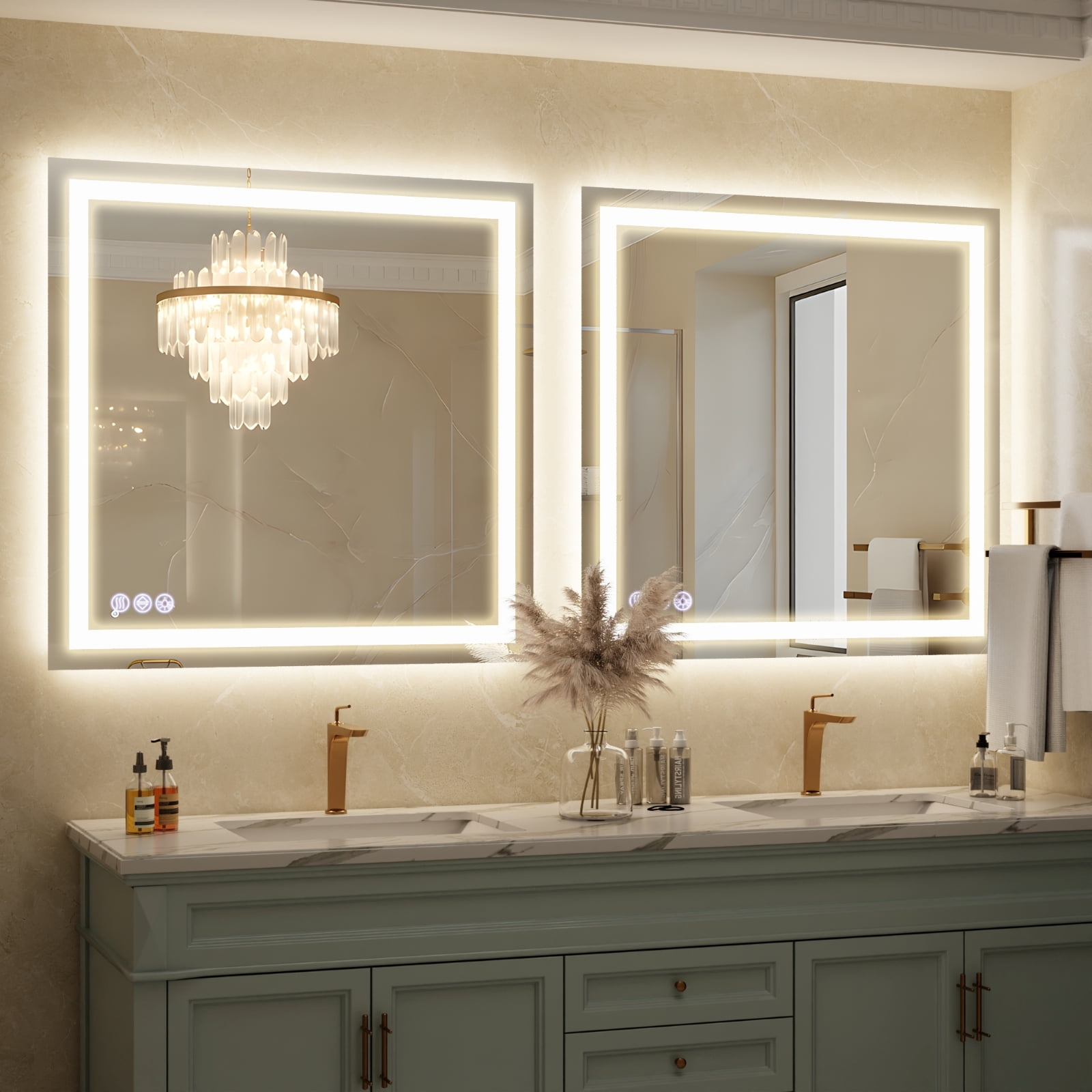 Mirrasia 40"x40" LED Bathroom Mirror Lighted Vanity Wall Mirror 3 Color Temperature Dimmable Mirror