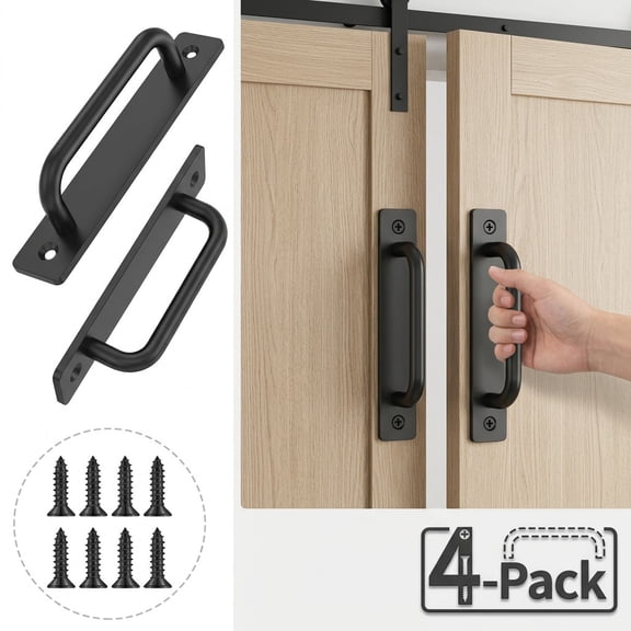 Wakehye 4Pack 5Inch Aluminum Barn Door Handles, Modern Sliding Gate Pulls for Closet, Cabinet and Pocket Doors, Black