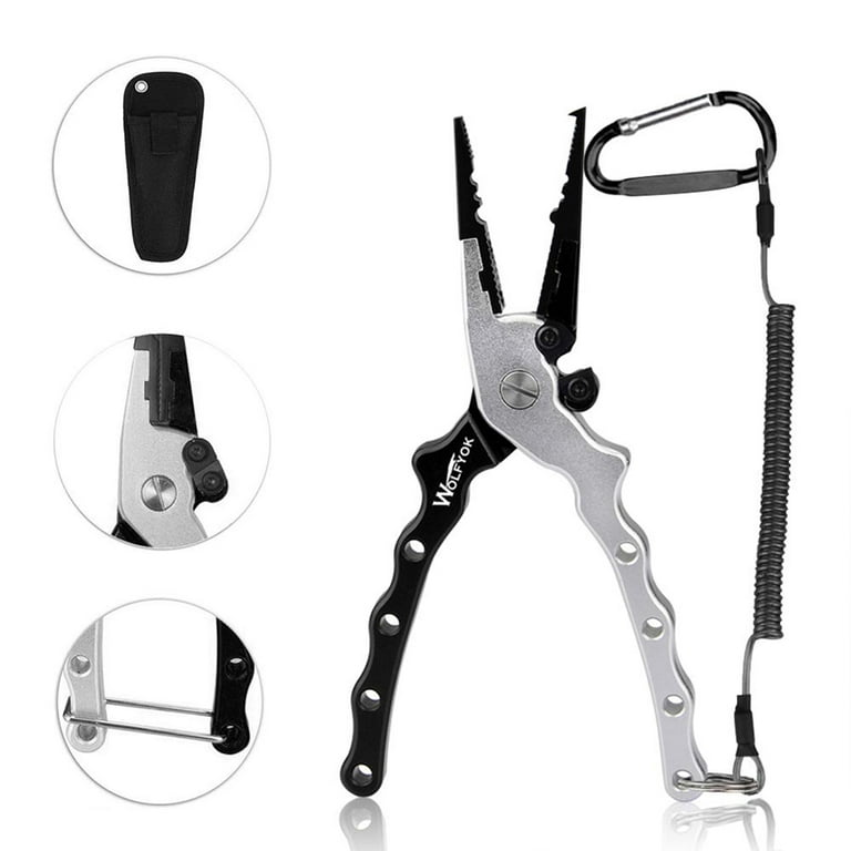 Wolfyok Aluminum Fishing Pliers, Stainless Steel Hook Removers Pliers,  Saltwater Split Ring Tool & Fishing Gear Accessories Line Cutters with  Sheath and Lanyard,Black 