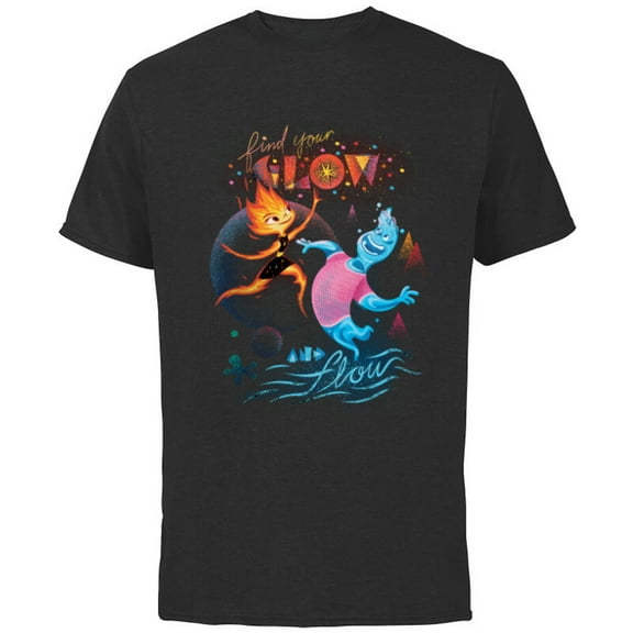 Disney and Pixar’s Elemental Find Your Glow and Flow - Short Sleeve Cotton T-Shirt for Adults - Customized-Black
