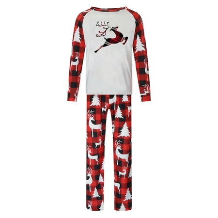 

Honeeladyy Christmas Men Dad Printed Blouse Round-Neck Tops+Pants Family Matching Pajamas Set Red Sales