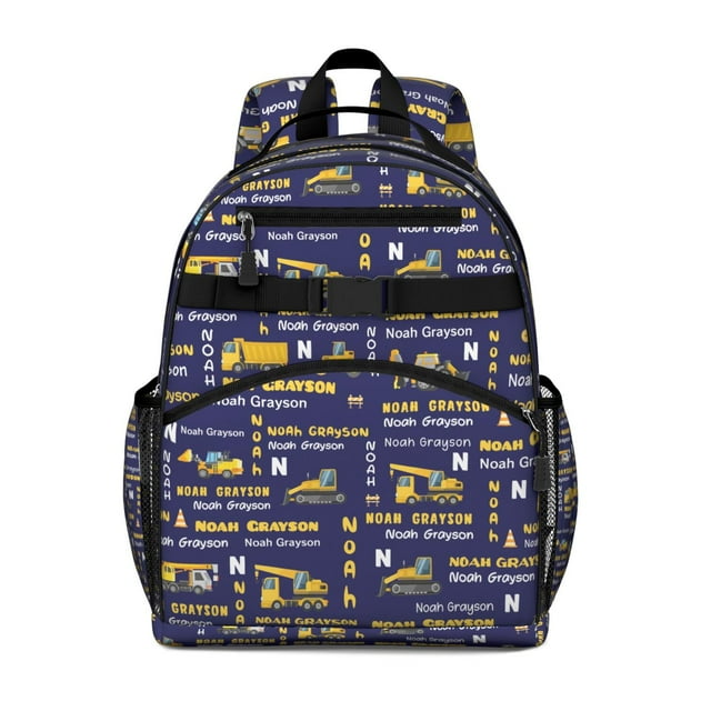 Excavator Construction Vehicle School Backpack Adjustable Shoulder Straps Chest Strap Spacious Durable Bookbag