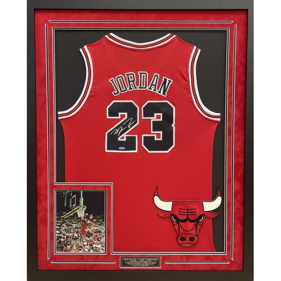 Michael Jordan Autographed Hand Signed Custom Framed Chicago Bulls Jersey - Upper Deck COA