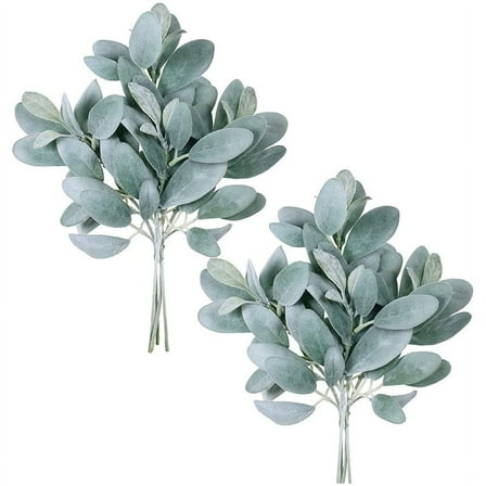 8Pcs Artificial Flocked Lambs Ear Leaves Stems Faux Lamb's Branches Picks Greenery Sprays for Vase Bouquet Wreath