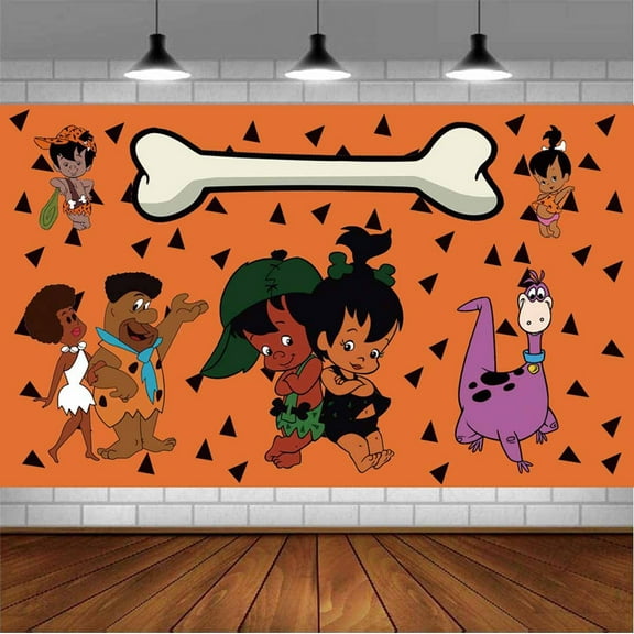 Black Flintstones Background Banner Birthday Backdrop Party Supplies Taspestry Wall Decor Post Lover