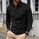 thumbnail image 1 of pstuiky camisas de manga larga para hombre, Camiseta de manga larga con solapa y botones de color liso para hombre salir tops m, 1 of 9