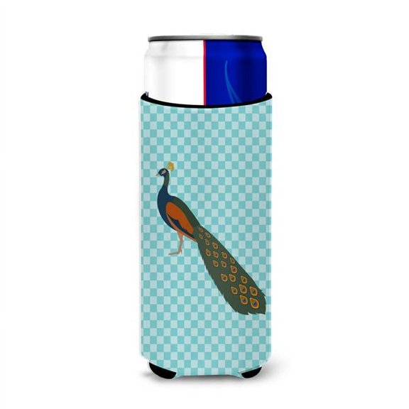 Carolines Treasures BB8099MUK Indian Peacock Peafowl Blue Check Michelob Ultra Hugger for Slim Cans