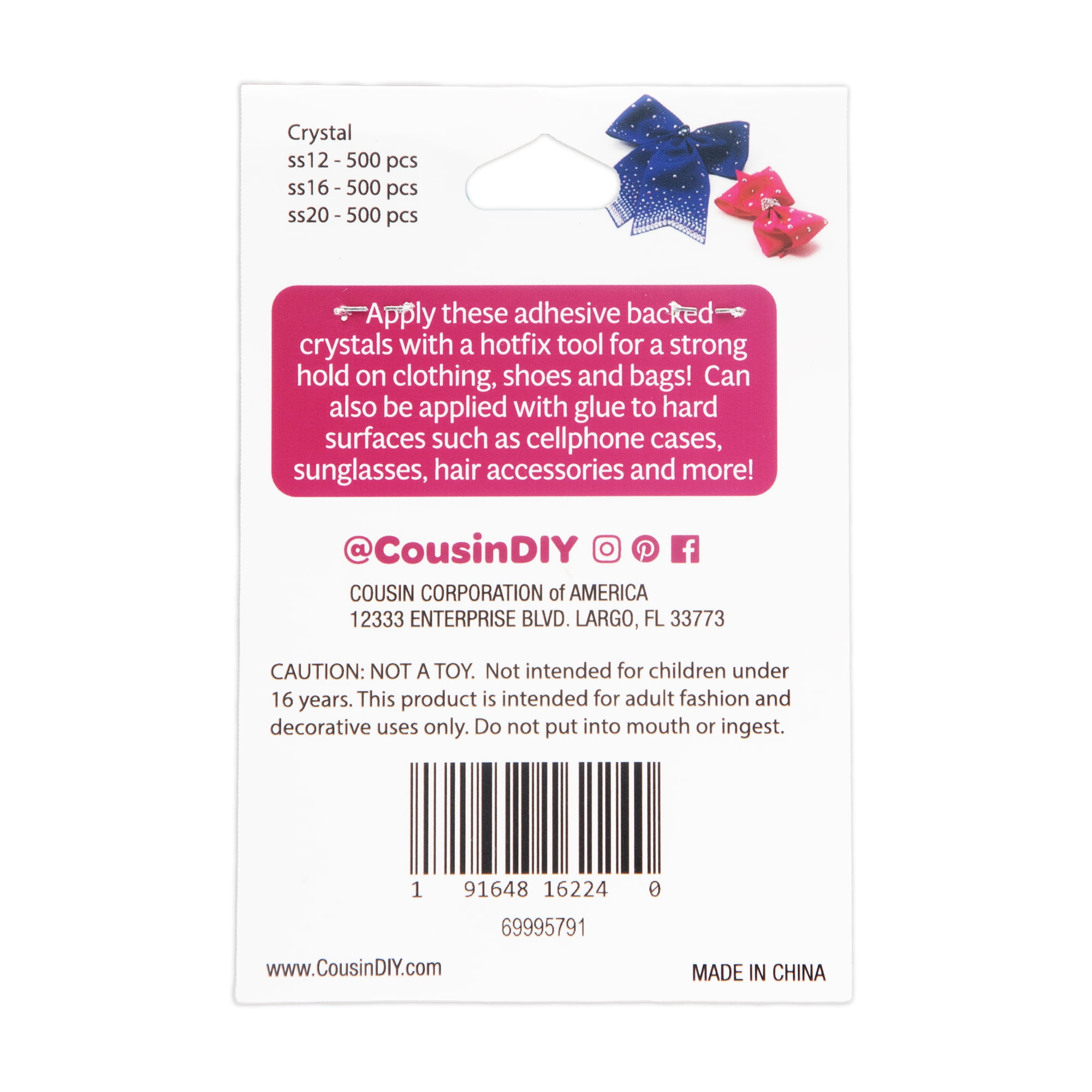 (3 pack) Cousin DIY 1500 Piece Refill Clear Glass Rhinestones, Flat Back Crystal Assortment