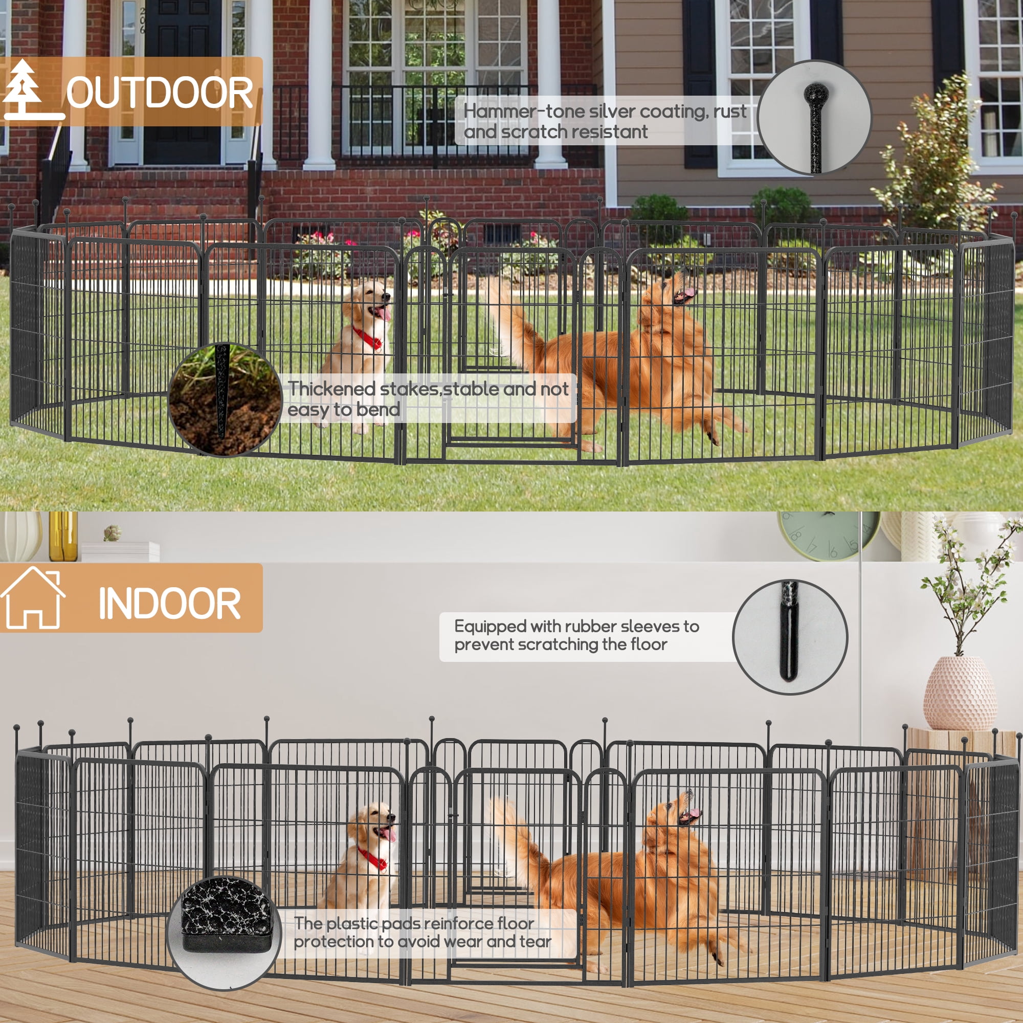 Dog Playpen Outdoor/Indoor,24" Height 16 Panels Dog Fence,Dog Pen with Anti-Rust Coating for Medium/Small Dogs, Puppy, Portable Pet Playpen for Yard, RV, Camping.32*32*16