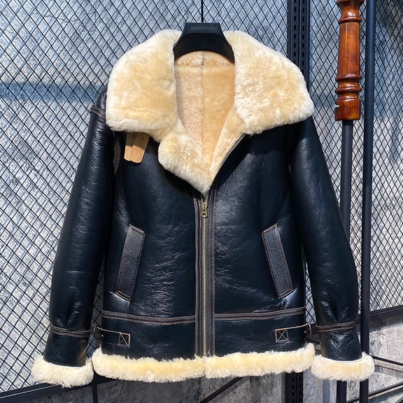 2024 High Street Men's Winter Fashion Coat Genuine Sheepskin Leather Real Natural Super Thick Wool Liner for -30 -40 Degree Black Plus Oversize for 100 kgs,48,Black