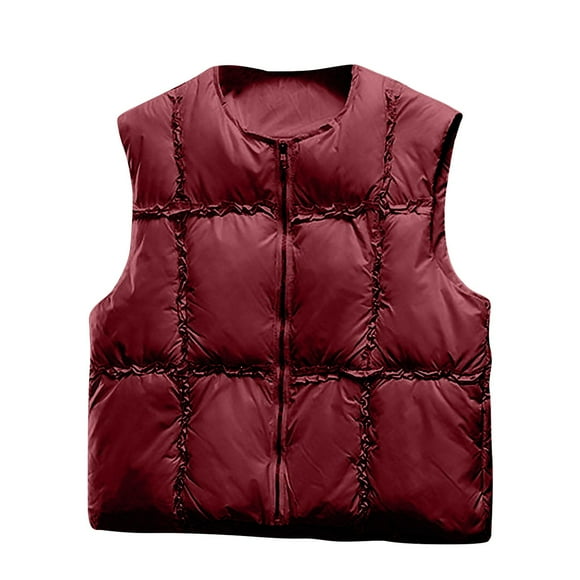Ailaofu Women's Puffer Vest Lightweight No Collar Zip Puffy Vests Sleeveless Quilted Padded Outerwear