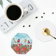 thumbnail image 5 of Kll Octagon Drink Coasters Set Of 4,Pu Leather Absorbent Coasters Set Decorative Coffee Cup Coasters Housewarming Gift For Home Decor-Winter Birds On The Fence, 5 of 9