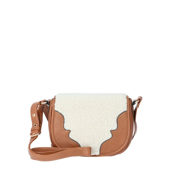 Jessica Simpson Woman's Jessie Crossbody Handbag, Cognac & Faux Shearling