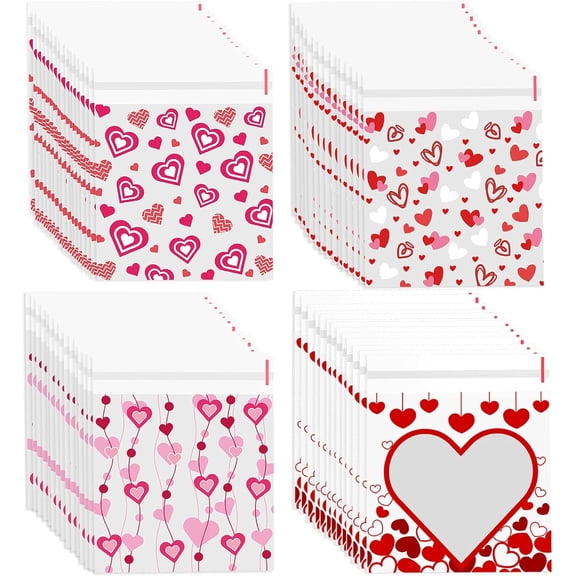 400pcs Valentine's Day Cellophane Treat Bags Self Adhesive Heart Candy Cookie Gift Bags for Valentine's Day Party Supplies