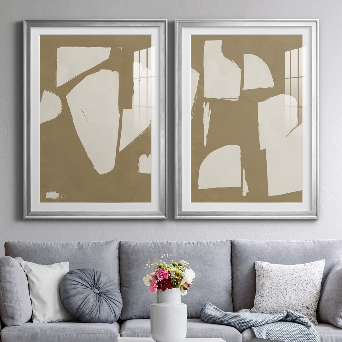 Wexford Home Chunky Abstract III Premium Framed Print, 26.5" x 36.5" - Ready to Hang, Silver (Set of 2)
