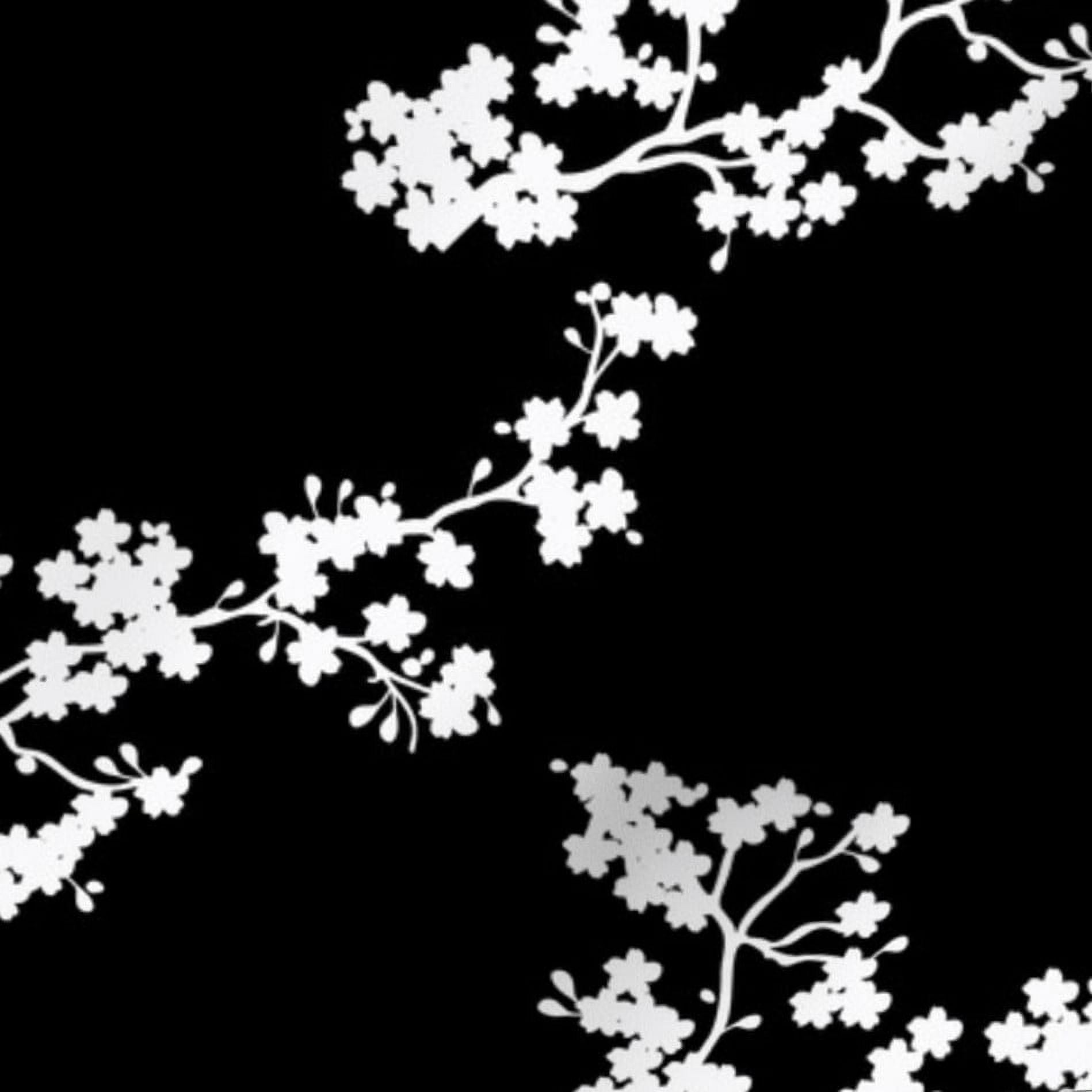 black canvas fabric Japan white green flowers round bloom heads