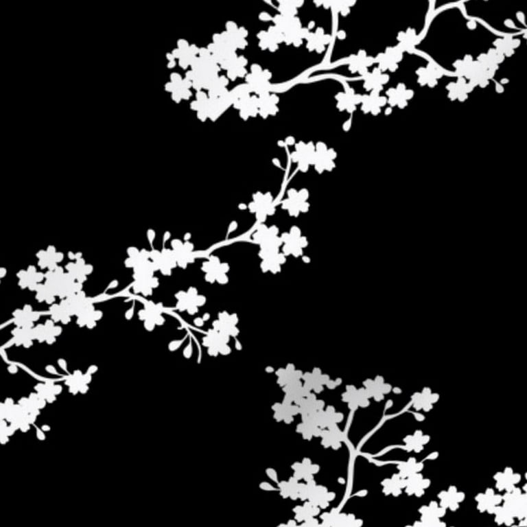 black canvas fabric Japan white green flowers round bloom heads Fabric by  Japanese Indie - modeS4u