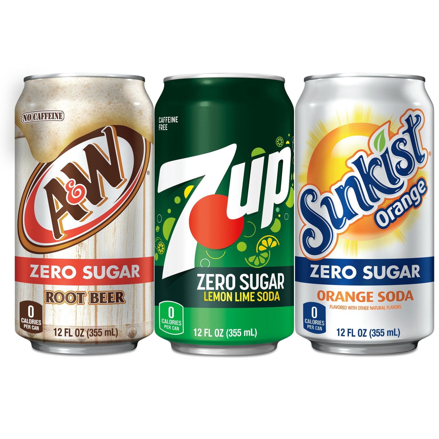 7UP, Sunkist & A&W Zero Sugar Soda Variety Pack, 12 fl oz Cans, 36 Pack – Zero Calories, Assorted Flavors