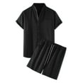 thumbnail image 5 of INSPIRE CHIC Men's Linen Sets Band Collar Button Down Short Sleeves Shirt Solid Beach Shorts 2XL Black, 5 of 6