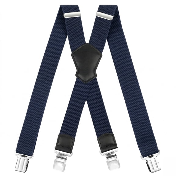 FEDPOP Men's Heavy Duty X-Back Suspenders with Metal Clips Navy Blue