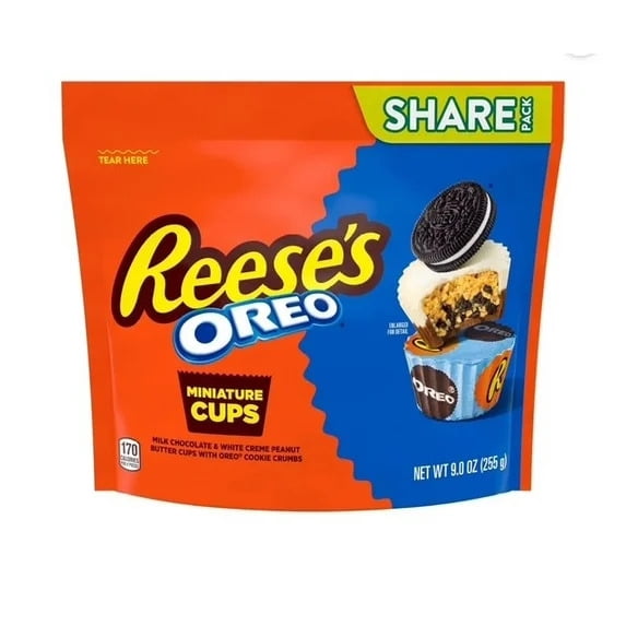 3 bags of Reese's OREO Miniatures Milk Chocolate and White Creme Peanut Butter Cups Candy, Share Pack 9 oz