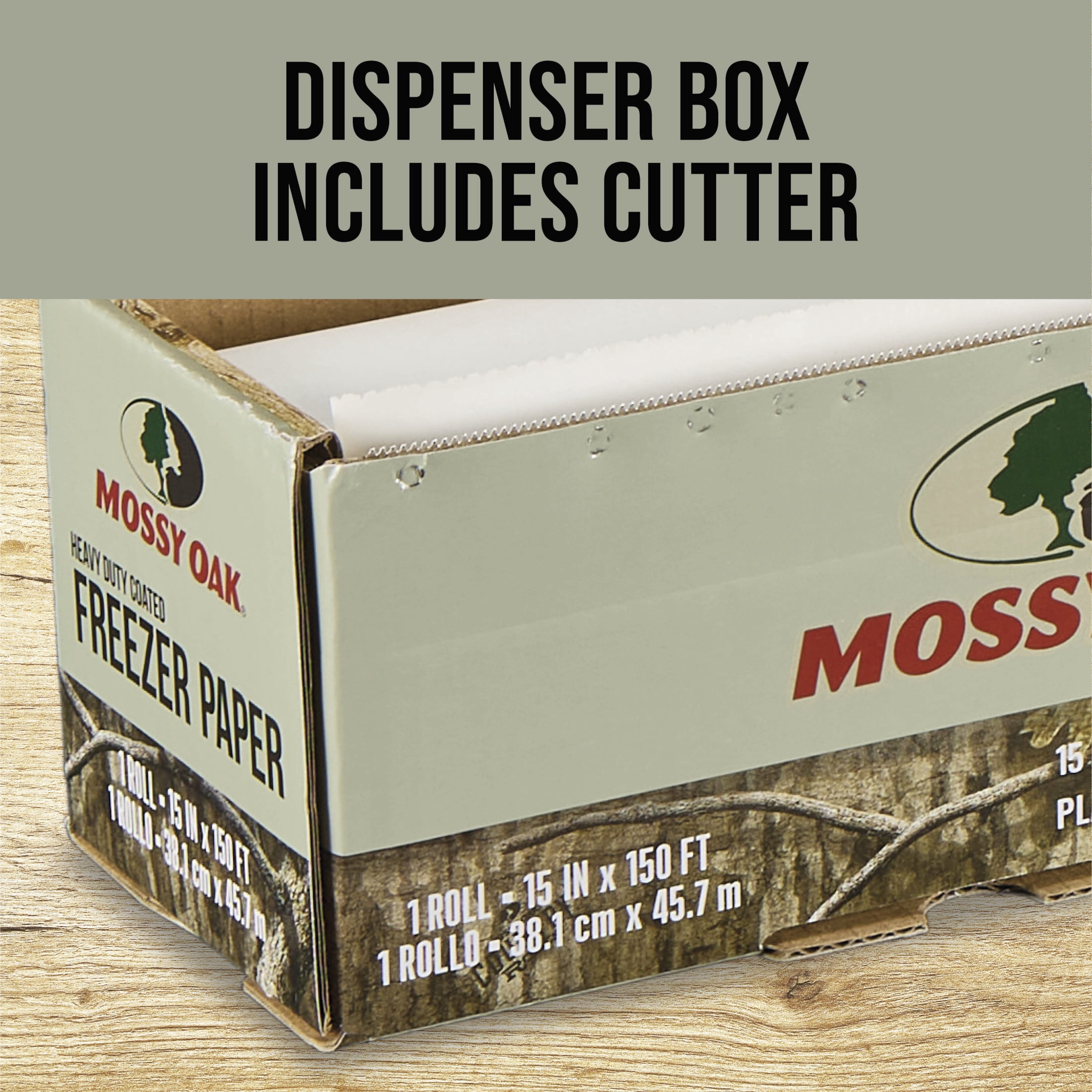 Mossy Oak Heavy-Duty Coated Freezer Paper, 15 in. x 150 ft, Dispenser Box with Built-in Cutter