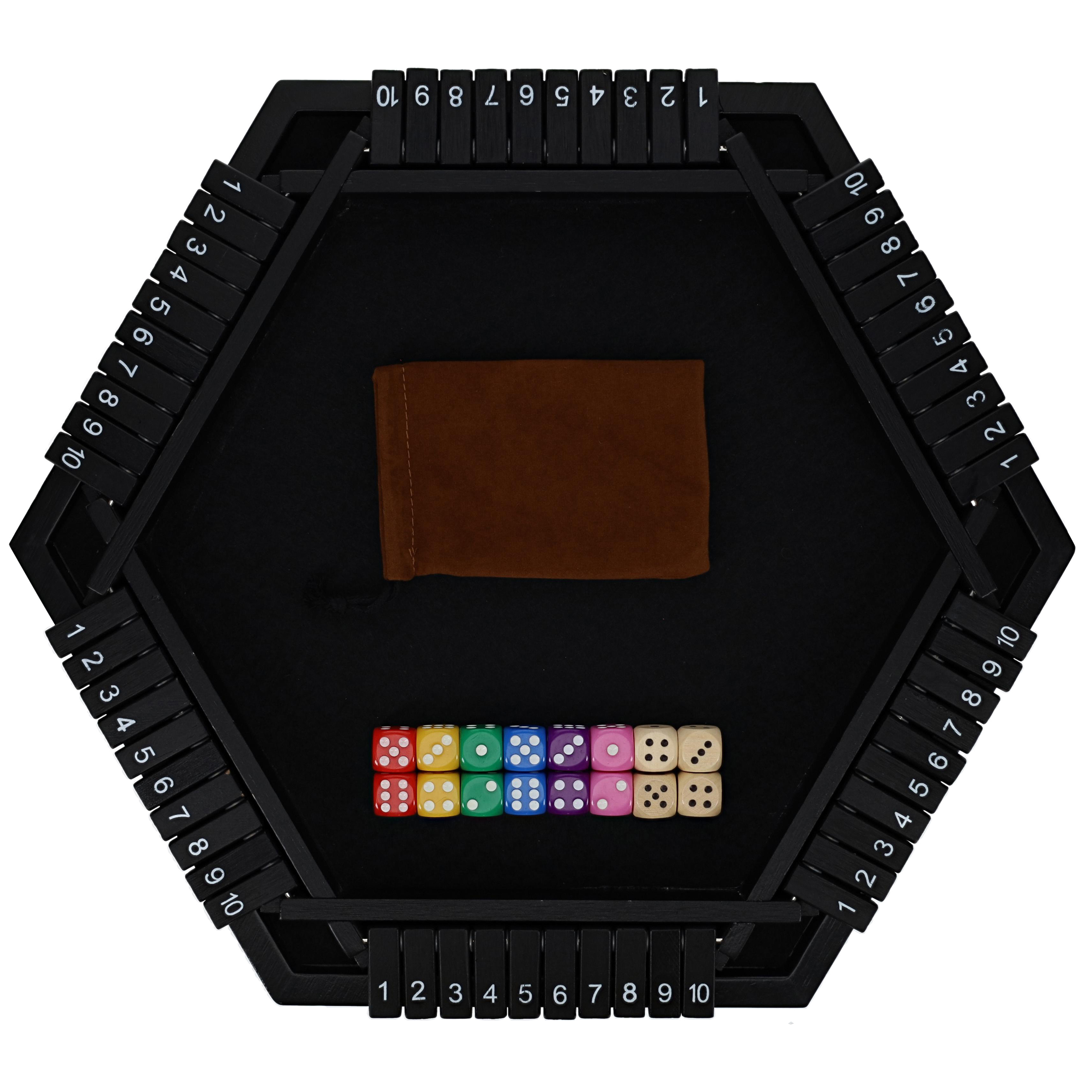 Pacific Shore Games 6 Player Shut The Box Dice Game - Black Stained Wood - 14 In.